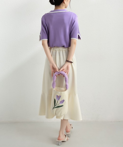 MAISON DE THERESE（メゾン ド テレーズ）の「バイカラーVネック薄手ニットシャツ（シャツ/ブラウス・レディース・ブラック/ホワイト/パープル/モカ・M）」の19枚目の写真