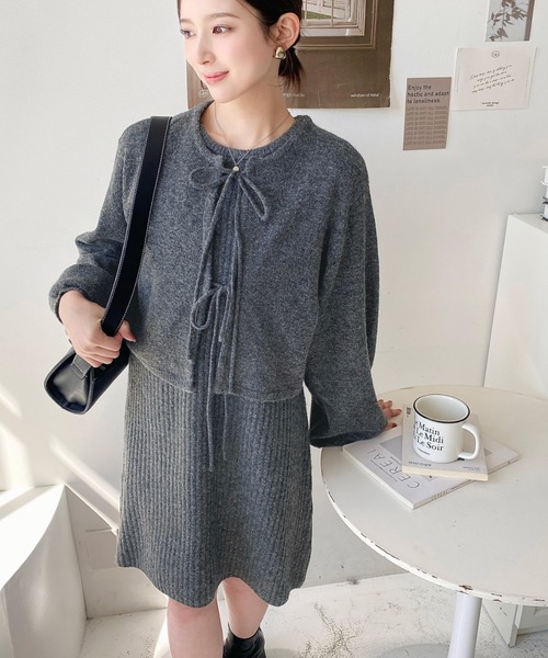 セール】〈セットアップニット〉前後2WAYリボンミックスニット