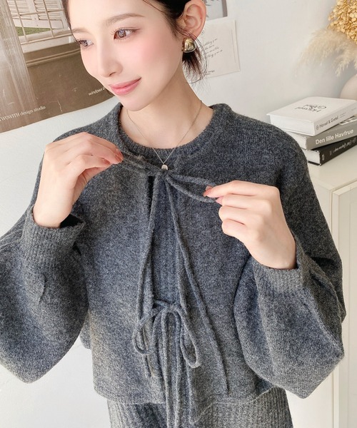 セール】〈セットアップニット〉前後2WAYリボンミックスニット