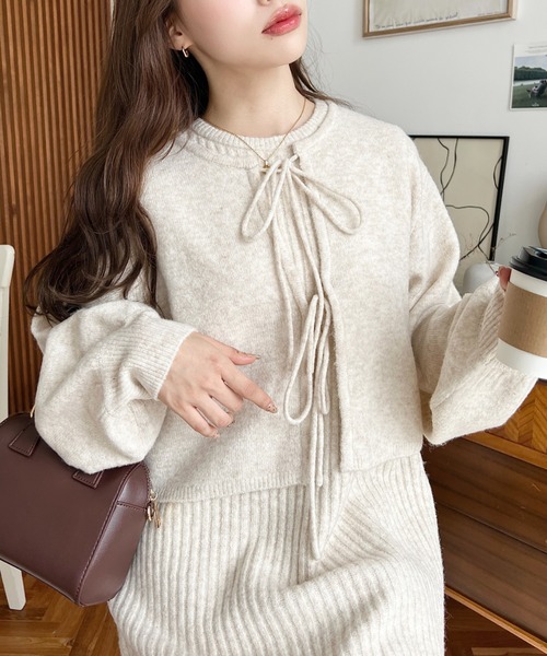 セール】〈セットアップニット〉前後2WAYリボンニット