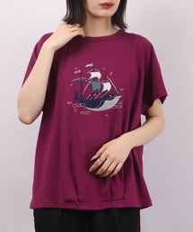 EMAGO くじらパッチワーク刺繍ドルマン半袖Tシャツ