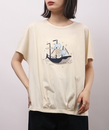 EMAGO くじらパッチワーク刺繍ドルマン半袖Tシャツ