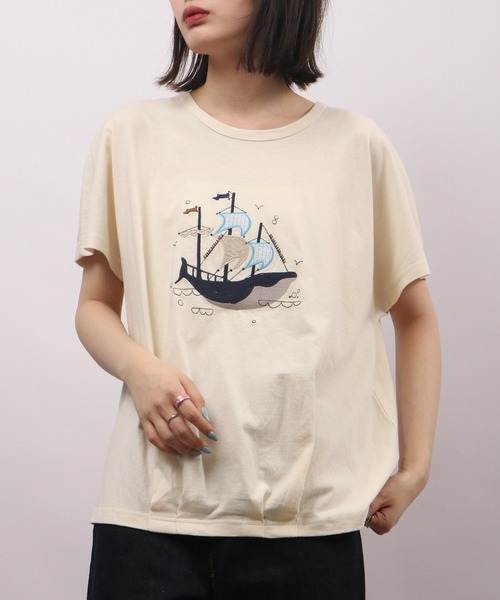 tシャツ EMAGO ジャムパッチワーク刺繍半袖Tシャツ レディース Emago tシャツ EMAGO ジャムパッチワーク刺繍半袖Tシャツ