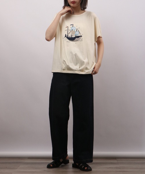 EMAGO くじらパッチワーク刺繍ドルマン半袖Tシャツ（Tシャツ