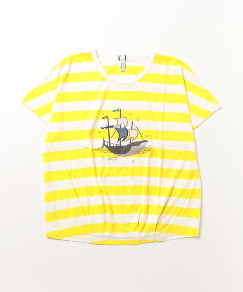 tシャツ EMAGO くじらパッチワーク刺繍ドルマン半袖Tシャツ レディース EMAGO くじらパッチワーク刺繍ドルマン半袖Tシャツ（Tシャツ