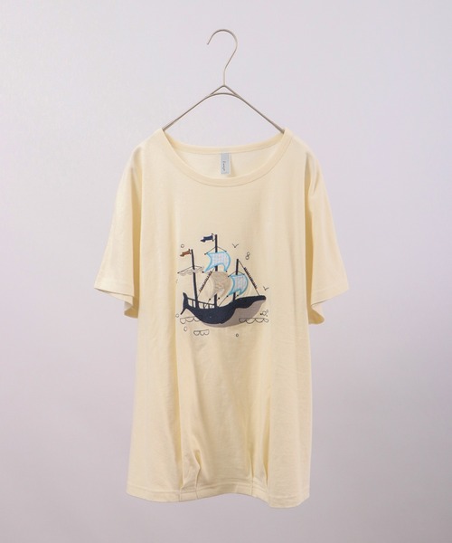 EMAGO くじらパッチワーク刺繍ドルマン半袖Tシャツ（Tシャツ