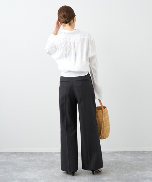 新品　Plage プラージュ　サイドタックパンツ　黒　36 定価17,600円 セール】ハイウエスト タック ワイドパンツ（スラックス