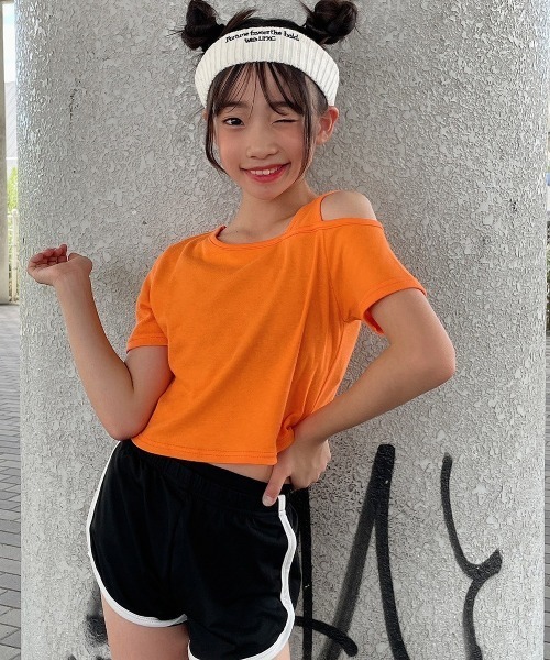 希少　SÉZANE 　Lサイズ　レオタード　半袖Tシャツ　オレンジ セール】RandS 肩あきデザインコンパクトT キッズ 半袖（Tシャツ