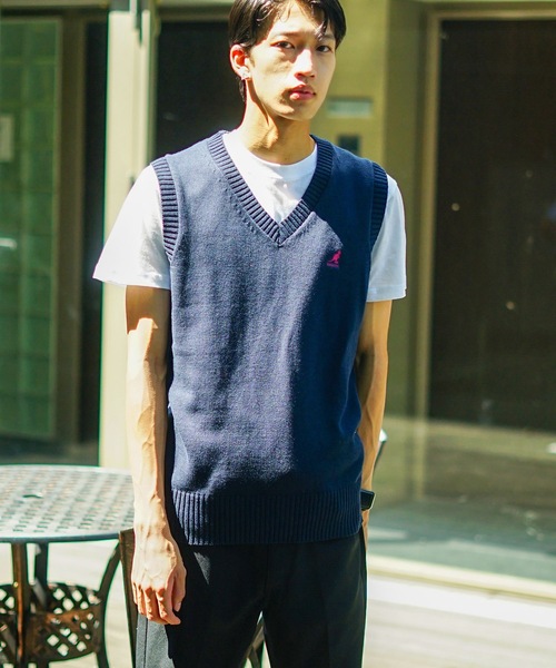 KANGOL（カンゴール）の「【KANGOL/カンゴール】スクールベスト 制服　高校生　中学生　JK　DK　ユニセックス　コットン100％　ロゴ刺繍　ワンポイント（ベスト・メンズ・ネイビー/ブラック/ベージュ/グレー・LARGE/MEDIUM）」の4枚目の写真