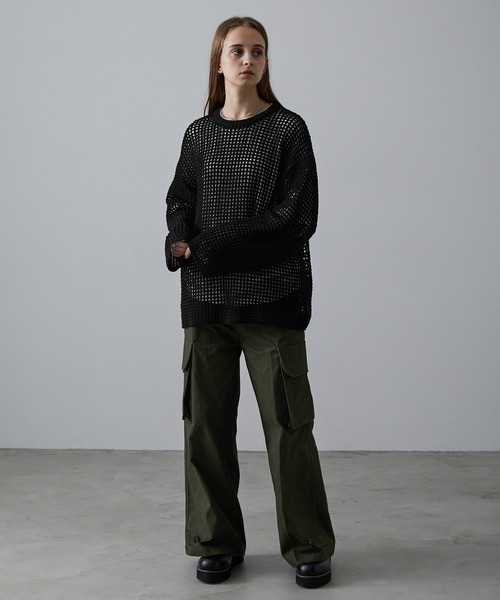CLEL（クレイル）の「【CLEL】Watermark Knitting Loose Mesh Knit /透かし編み ルーズ メッシュニット（ニット/セーター・メンズ・ブラック系/グレー/ブラック/ブラウン・S/M/L/XS）」の7枚目の写真