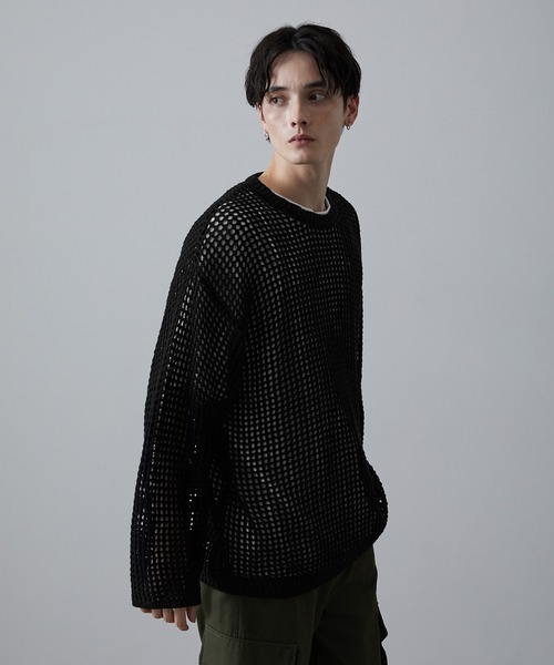 CLEL（クレイル）の「【CLEL】Watermark Knitting Loose Mesh Knit /透かし編み ルーズ メッシュニット（ニット/セーター・メンズ・ブラック系/グレー/ブラック/ブラウン・S/M/L/XS）」の13枚目の写真