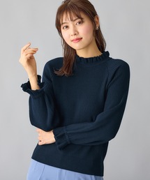 フリル衿パフ袖ニット