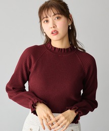 フリル衿パフ袖ニット