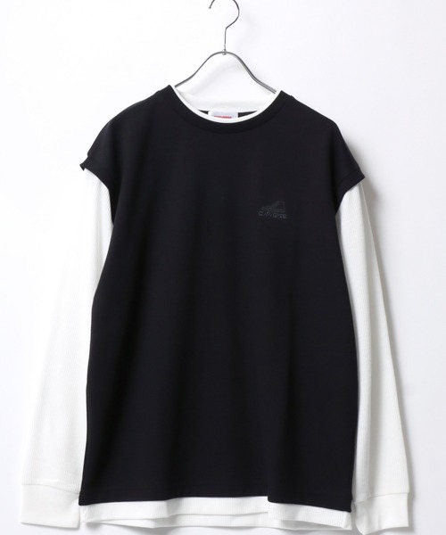 CONVERSE(コンバース)の「CONVERSE/コンバース フェイクレイヤード ベスト×ワッフルロンT ワンポイントロゴ 長袖Tシャツ レディース メンズ(Tシャツ/カットソー・メンズ・グレイッシュベージュ/ブラック/ブルーグリーン・M/LL/L)」の2枚目の写真