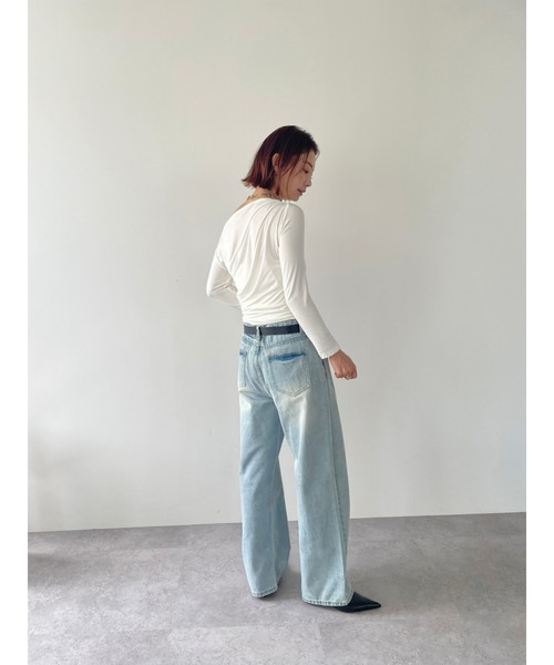 HANNE(アン)の「ワンショルダーカットトップス(Tシャツ/カットソー・レディース・ブラック/ホワイト・FREE)」の12枚目の写真