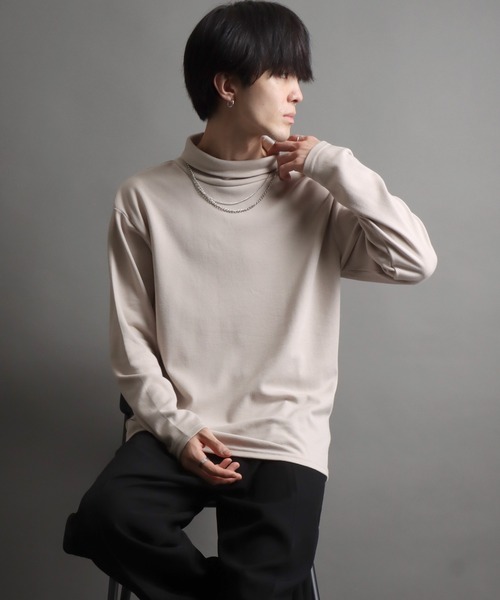 セール】turtleneck long sleeve cut sew with necklace/ネックレス