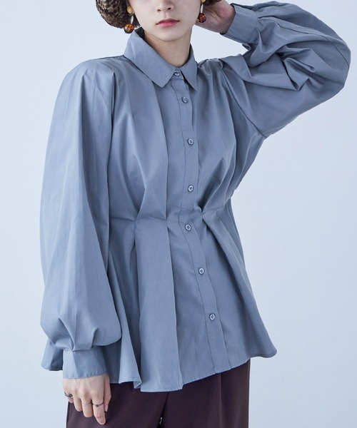 Fashion Letter(ファッションレター)の「ウエストタックボリュームスリーブシャツ(シャツ/ブラウス・レディース・オフホワイト/モカ/ブラック/ブルー・M)」の21枚目の写真