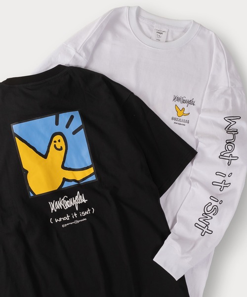 (What it isNt)ART BY MARKGONZALES(ワットイットイズント)の「【(What it isNt) ART BY MARK GONZALES/ワットイズイズント マークゴンザレス】2点セット/レイヤードロンT/バックプリントT/アームプリントロンT(Tシャツ/カットソー・メンズ・ブラック×ホワイト/ブラック×ブラック/グリーン/ネイビー×ホワイト/ダークブルー・M/XL/L)」の2枚目の写真
