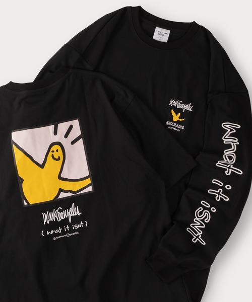 (What it isNt)ART BY MARKGONZALES(ワットイットイズント)の「【(What it isNt) ART BY MARK GONZALES/ワットイズイズント マークゴンザレス】2点セット/レイヤードロンT/バックプリントT/アームプリントロンT(Tシャツ/カットソー・メンズ・ブラック×ホワイト/ブラック×ブラック/グリーン/ネイビー×ホワイト/ダークブルー・M/XL/L)」の3枚目の写真