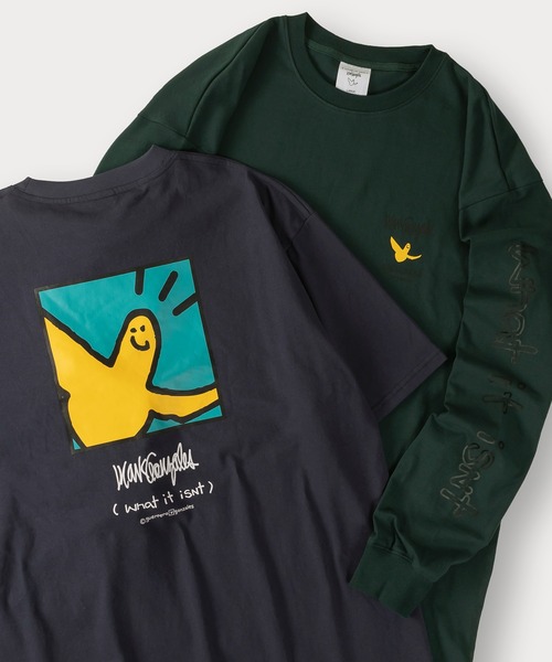 (What it isNt)ART BY MARKGONZALES(ワットイットイズント)の「【(What it isNt) ART BY MARK GONZALES/ワットイズイズント マークゴンザレス】2点セット/レイヤードロンT/バックプリントT/アームプリントロンT(Tシャツ/カットソー・メンズ・ブラック×ホワイト/ブラック×ブラック/グリーン/ネイビー×ホワイト/ダークブルー・M/XL/L)」の4枚目の写真