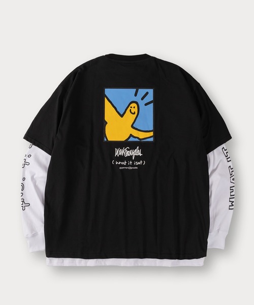 (What it isNt)ART BY MARKGONZALES(ワットイットイズント)の「【(What it isNt) ART BY MARK GONZALES/ワットイズイズント マークゴンザレス】2点セット/レイヤードロンT/バックプリントT/アームプリントロンT(Tシャツ/カットソー・メンズ・ブラック×ホワイト/ブラック×ブラック/グリーン/ネイビー×ホワイト/ダークブルー・M/XL/L)」の7枚目の写真