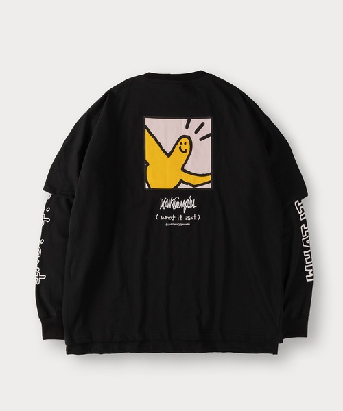 (What it isNt)ART BY MARKGONZALES(ワットイットイズント)の「【(What it isNt) ART BY MARK GONZALES/ワットイズイズント マークゴンザレス】2点セット/レイヤードロンT/バックプリントT/アームプリントロンT(Tシャツ/カットソー・メンズ・ブラック×ホワイト/ブラック×ブラック/グリーン/ネイビー×ホワイト/ダークブルー・M/XL/L)」の9枚目の写真