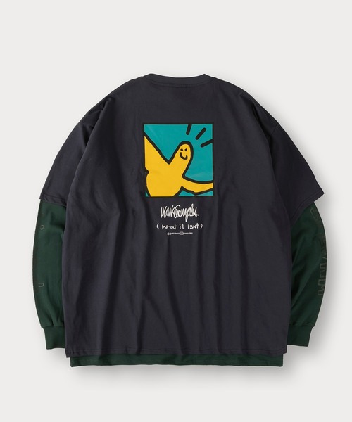 (What it isNt)ART BY MARKGONZALES(ワットイットイズント)の「【(What it isNt) ART BY MARK GONZALES/ワットイズイズント マークゴンザレス】2点セット/レイヤードロンT/バックプリントT/アームプリントロンT(Tシャツ/カットソー・メンズ・ブラック×ホワイト/ブラック×ブラック/グリーン/ネイビー×ホワイト/ダークブルー・M/XL/L)」の13枚目の写真