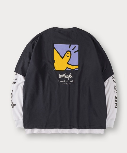 (What it isNt)ART BY MARKGONZALES(ワットイットイズント)の「【(What it isNt) ART BY MARK GONZALES/ワットイズイズント マークゴンザレス】2点セット/レイヤードロンT/バックプリントT/アームプリントロンT(Tシャツ/カットソー・メンズ・ブラック×ホワイト/ブラック×ブラック/グリーン/ネイビー×ホワイト/ダークブルー・M/XL/L)」の15枚目の写真