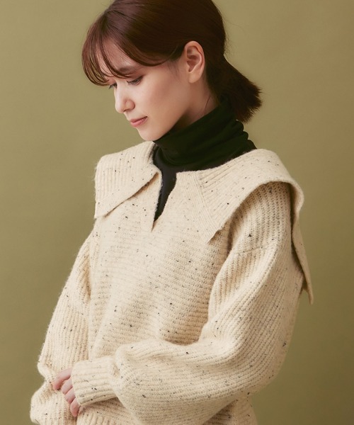 Viola e Viola(ヴィオラエヴィオラ)の「もっちりネップ柄ニットの衿付きトップス(ニット/セーター・レディース・グレー/ライトベージュ・M/L)」の7枚目の写真