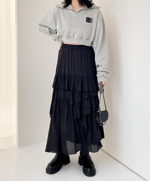 Heather（ヘザー）の「ハーフZIPショート裏毛スウェット　989895（スウェット・レディース・チャコールグレー/グレー/アイボリー・FREE）」の14枚目の写真