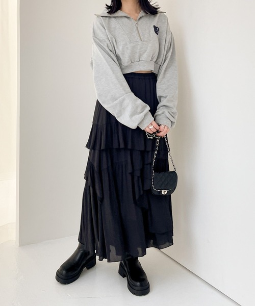 Heather（ヘザー）の「ハーフZIPショート裏毛スウェット　989895（スウェット・レディース・チャコールグレー/グレー/アイボリー・FREE）」の10枚目の写真