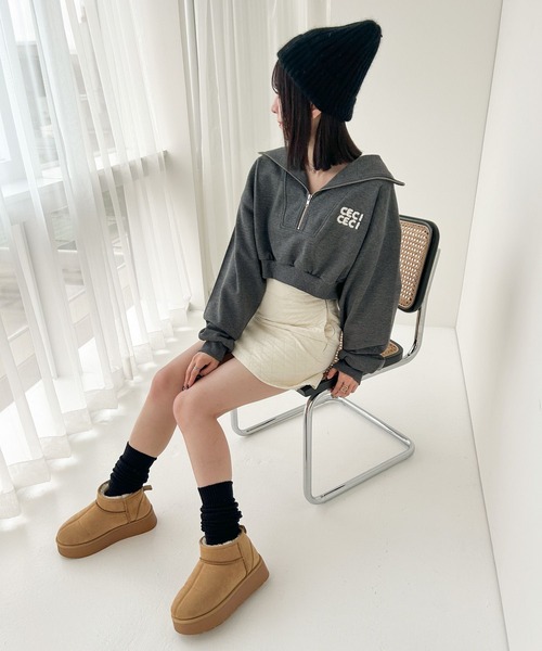 Heather（ヘザー）の「ハーフZIPショート裏毛スウェット　989895（スウェット・レディース・チャコールグレー/グレー/アイボリー・FREE）」の19枚目の写真