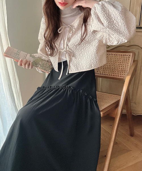 Meiru（メイル）の「ラウンドギャザーティアードスカート（スカート・レディース・ブラック/ライトベージュ/ホワイト・MEDIUM/SMALL/LARGE）」の7枚目の写真