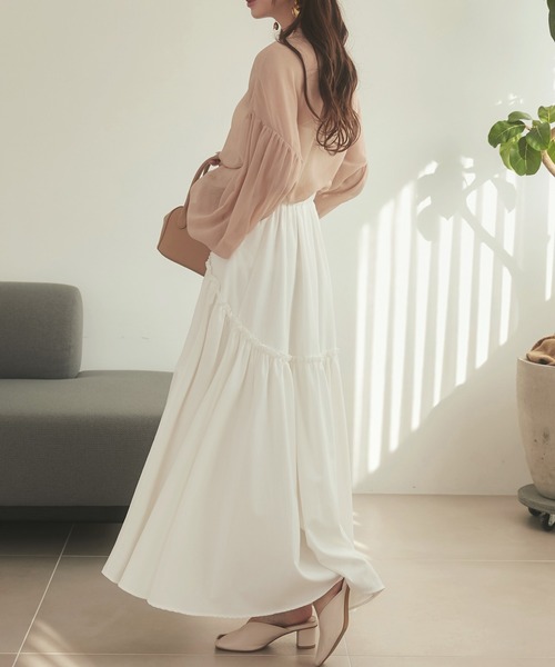 Meiru（メイル）の「ラウンドギャザーティアードスカート（スカート・レディース・ブラック/ライトベージュ/ホワイト・MEDIUM/SMALL/LARGE）」の9枚目の写真