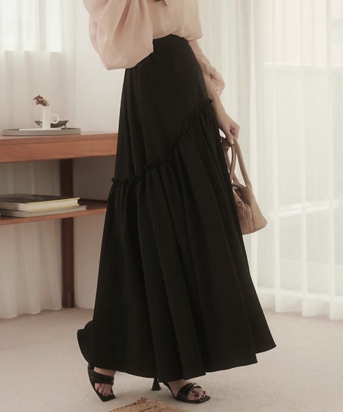 Meiru（メイル）の「ラウンドギャザーティアードスカート（スカート・レディース・ブラック/ライトベージュ/ホワイト・MEDIUM/SMALL/LARGE）」の17枚目の写真