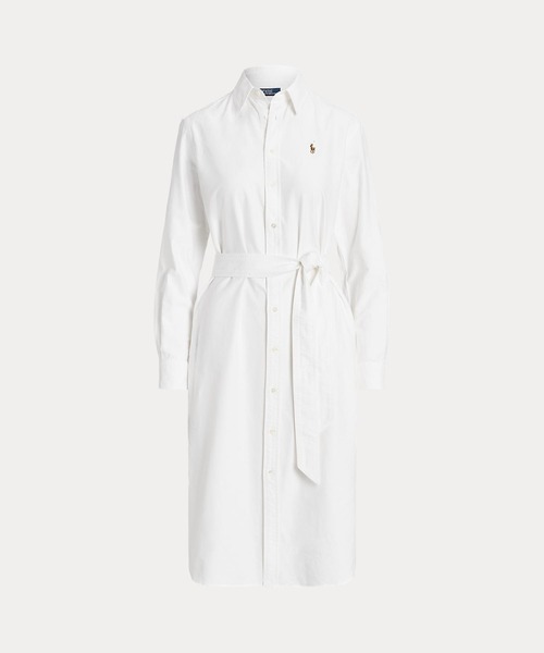 POLO RALPH LAUREN(ポロ ラルフ ローレン)の「ベルテッド コットン オックスフォード シャツドレス(シャツワンピース・レディース・ホワイト・0/4/2/6/00/8/10/12/14)」の2枚目の写真