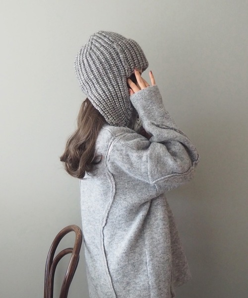 LAULEN（ローレン）の「rib knit flight cap（ニットキャップ/ビーニー・レディース・チャコールグレー/グレー/ベージュ・FREE）」の6枚目の写真