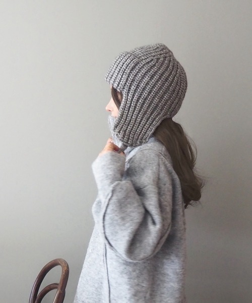 LAULEN（ローレン）の「rib knit flight cap（ニットキャップ/ビーニー・レディース・チャコールグレー/グレー/ベージュ・FREE）」の8枚目の写真