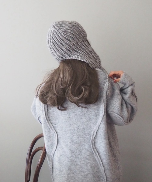 LAULEN（ローレン）の「rib knit flight cap（ニットキャップ/ビーニー・レディース・チャコールグレー/グレー/ベージュ・FREE）」の9枚目の写真