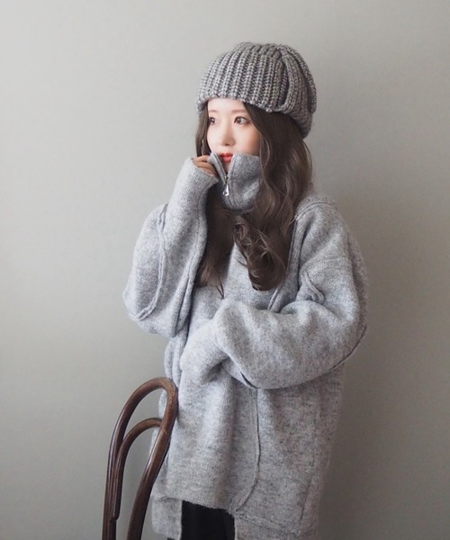 LAULEN（ローレン）の「rib knit flight cap（ニットキャップ/ビーニー・レディース・チャコールグレー/グレー/ベージュ・FREE）」の7枚目の写真