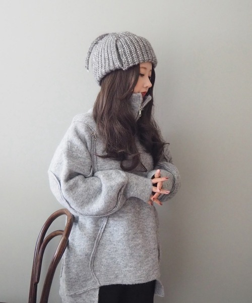 LAULEN（ローレン）の「rib knit flight cap（ニットキャップ/ビーニー・レディース・チャコールグレー/グレー/ベージュ・FREE）」の10枚目の写真