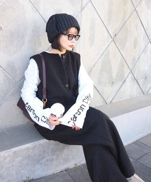 LAULEN（ローレン）の「rib knit flight cap（ニットキャップ/ビーニー・レディース・チャコールグレー/グレー/ベージュ・FREE）」の15枚目の写真