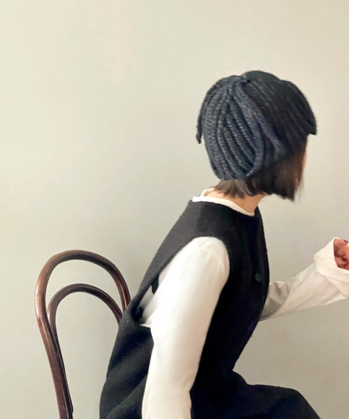 LAULEN（ローレン）の「rib knit flight cap（ニットキャップ/ビーニー・レディース・チャコールグレー/グレー/ベージュ・FREE）」の12枚目の写真