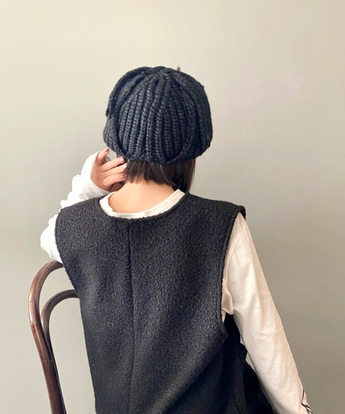 LAULEN（ローレン）の「rib knit flight cap（ニットキャップ/ビーニー・レディース・チャコールグレー/グレー/ベージュ・FREE）」の13枚目の写真