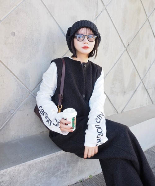 LAULEN（ローレン）の「rib knit flight cap（ニットキャップ/ビーニー・レディース・チャコールグレー/グレー/ベージュ・FREE）」の14枚目の写真