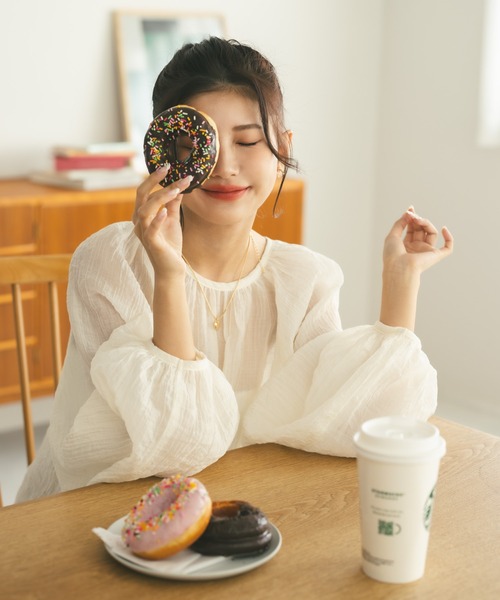 MIEL CRISHUNANT（ミエルクリシュナ）の「前後2WAYリボンシアーブラウス（シャツ/ブラウス・レディース・オレンジ/ブラック/オフホワイト・FREE）」の21枚目の写真