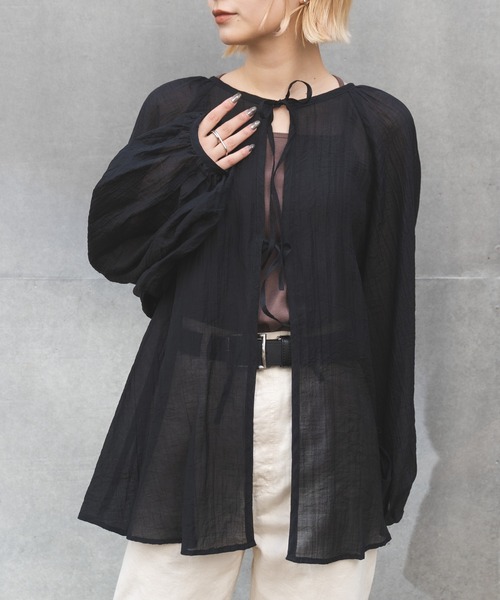 MIEL CRISHUNANT（ミエルクリシュナ）の「前後2WAYリボンシアーブラウス（シャツ/ブラウス・レディース・オレンジ/ブラック/オフホワイト・FREE）」の4枚目の写真