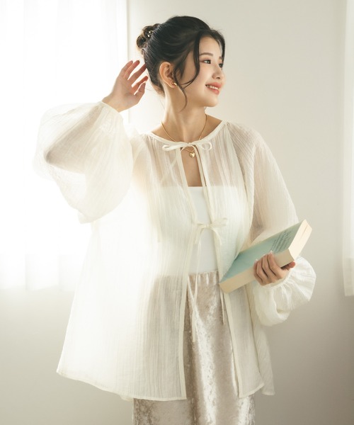 MIEL CRISHUNANT（ミエルクリシュナ）の「前後2WAYリボンシアーブラウス（シャツ/ブラウス・レディース・オレンジ/ブラック/オフホワイト・FREE）」の13枚目の写真