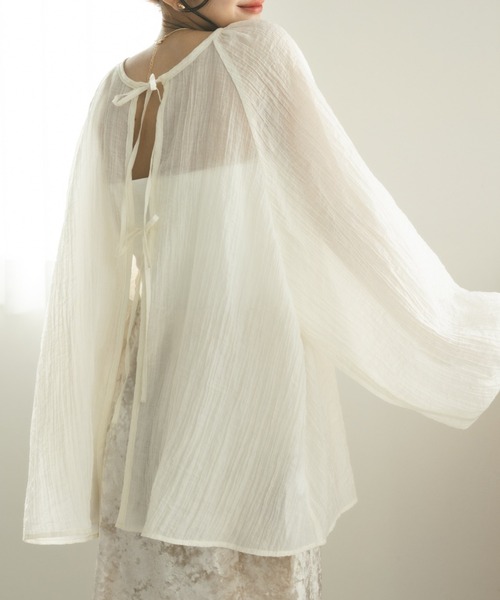 MIEL CRISHUNANT（ミエルクリシュナ）の「前後2WAYリボンシアーブラウス（シャツ/ブラウス・レディース・オレンジ/ブラック/オフホワイト・FREE）」の16枚目の写真