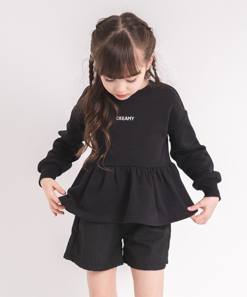 URBAN CHERRY(アーバンチェリー)の「フロントロゴ刺繍ペプラムスウェットトップス(Tシャツ/カットソー・キッズ・ホワイト/ブラック・110cm/120cm/130cm/140cm/150cm)」の12枚目の写真